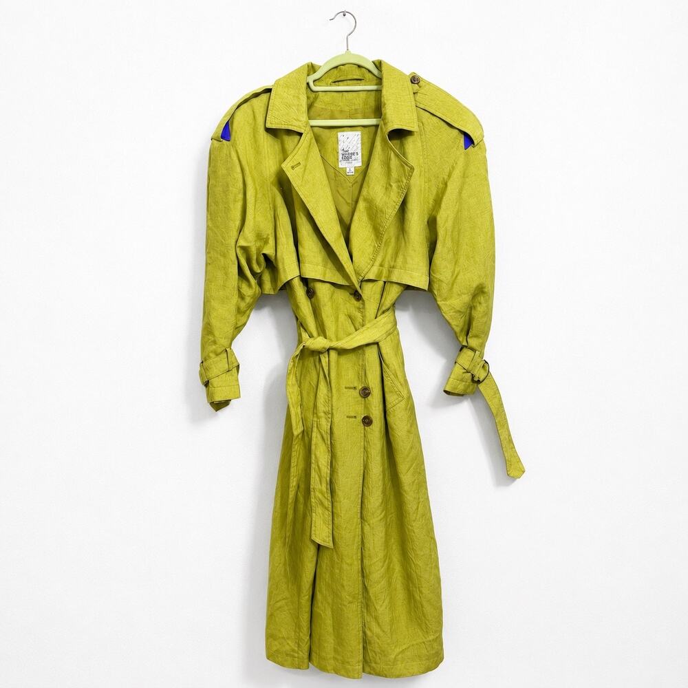 The Water’s Edge Michelle Stuart Chartreuse Vintage Belted Trench Coat Sz 12P